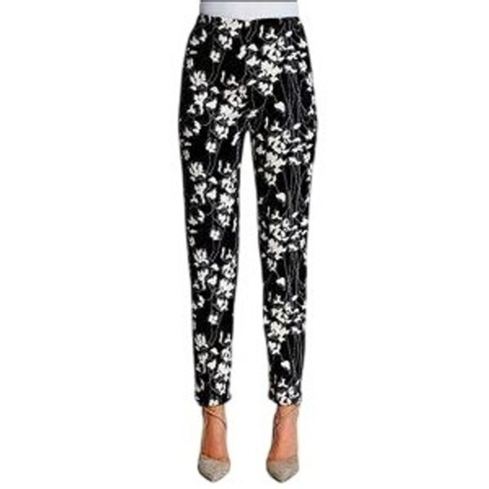 Donna Karan New York Black White Floral Jacquard Tapered Pants Size 4